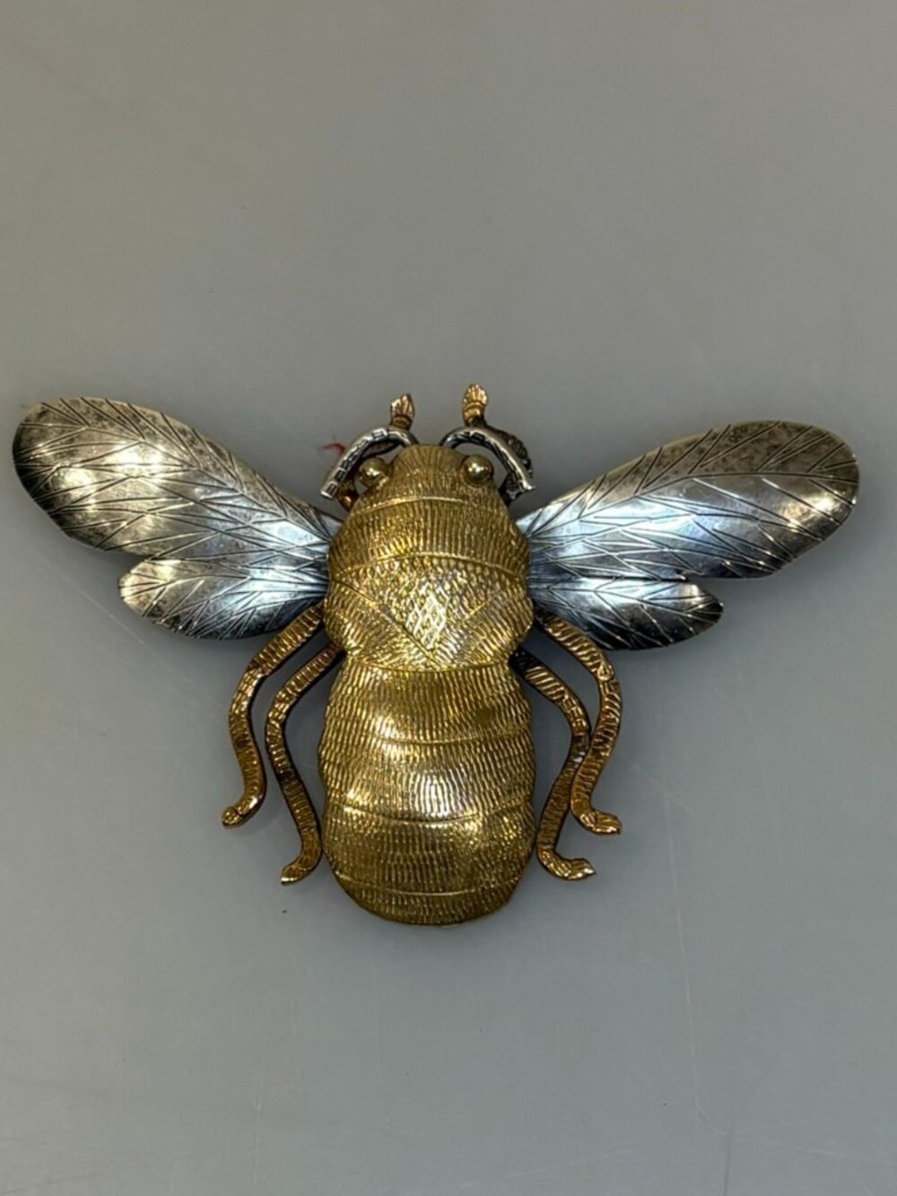 Courtney Peterson Sterling Silver Brass Large 3.5" Bee Brooch Pendant Vintage